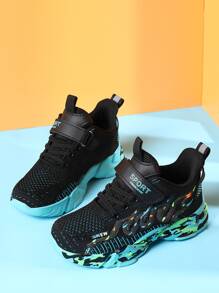 男孩迷彩圖案針織厚底運動鞋