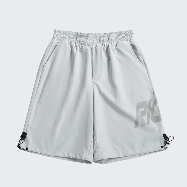 

Men Elastic Waist Letter Graphic Drawstring Hem Shorts, Light grey