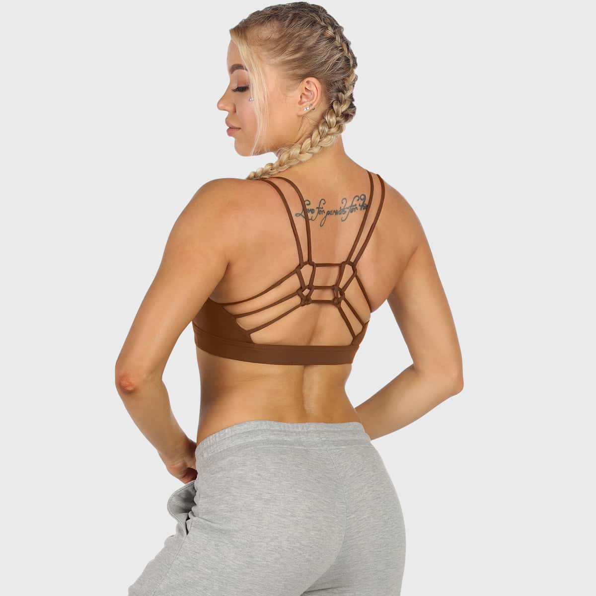 

Medium Support Backless Solid Sports Bra, Coffee brown