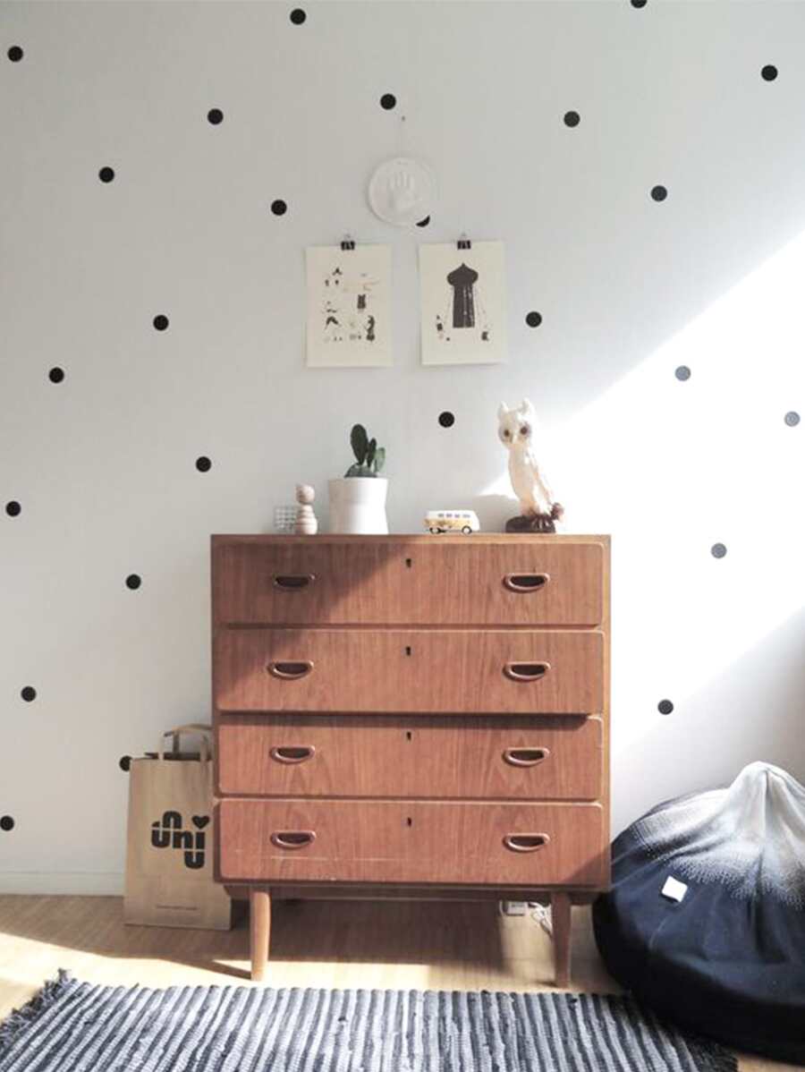 Polka Dot Pattern Wall Sticker - màu đen - Xem 1