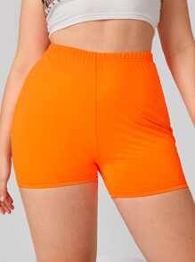 Plus Neon Orange Cycling Shorts - Orange - View 3