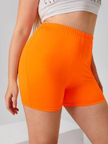 Plus Neon Orange Cycling Shorts - Orange - View 4