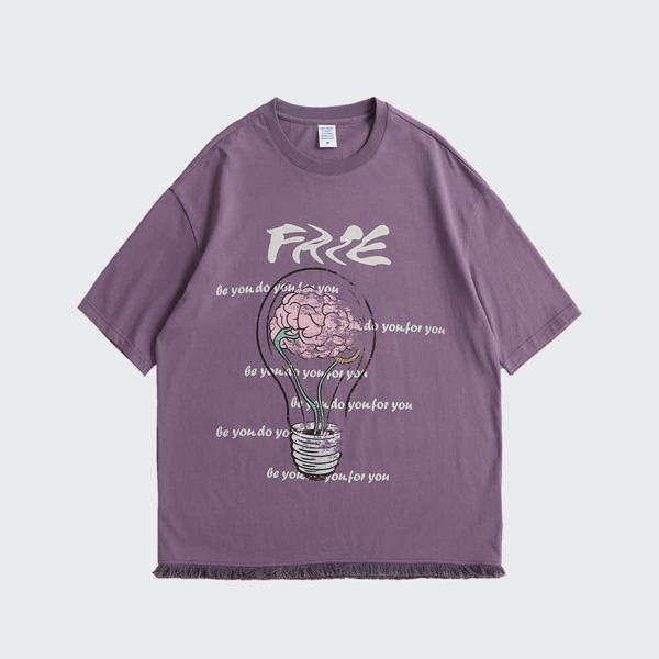 

Men Slogan & Brain Print Drop Shoulder Tee, Mauve purple