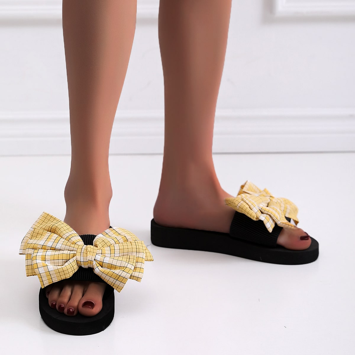 с бантом Клетка Модный Тапочки & Вьетнамки