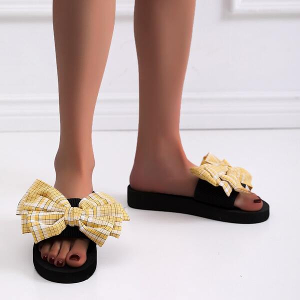 

Plaid Bow Decor Slides, Yellow