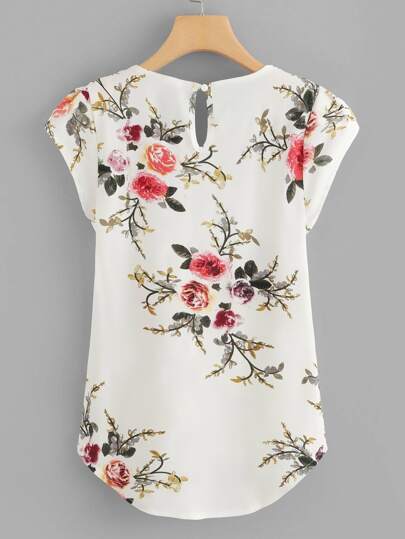 SHEIN Holidaya Floral Print Pleated Cap Sleeve Top