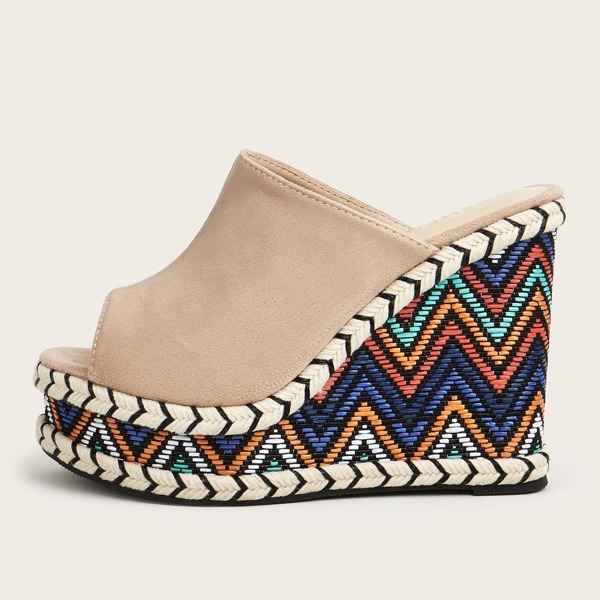 

Chevron Sole Mule Wedges, Apricot