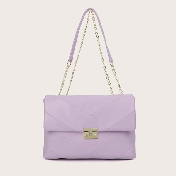 

Chevron Flap Chain Tote Bag, Purple