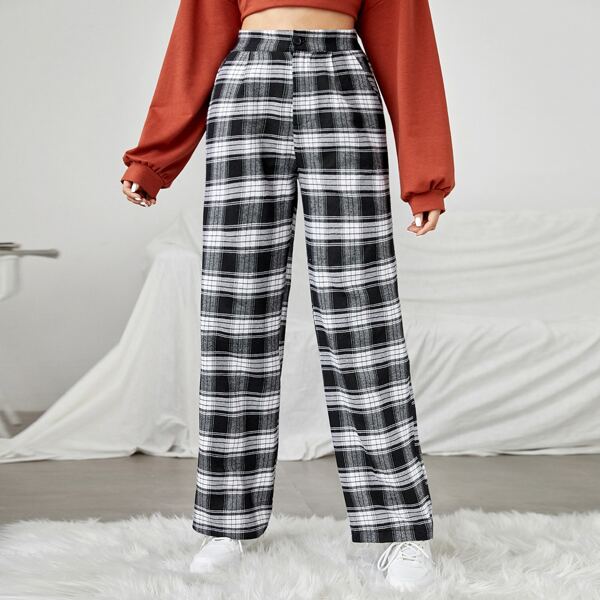 

Plaid Wide Leg Pants, Black and white