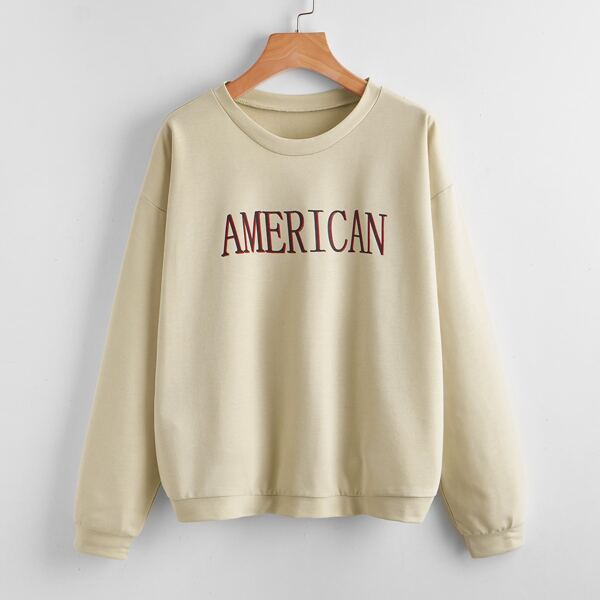 

Letter Graphic Drop Shoulder Sweatshirt, Khaki