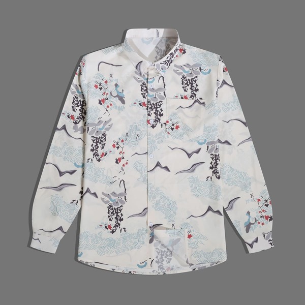 

Men Allover Print High Low Shirt, White