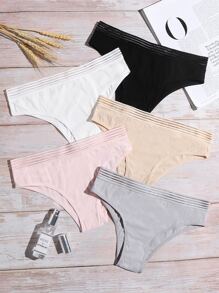 Bộ 5 quần lót bikini trơn nhiều màu co giãn thoải mái cho nữ với họa tiết lưới tương phản - Nhiều màu - Xem 1