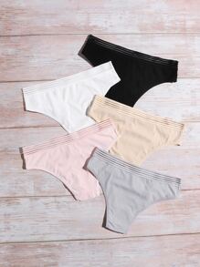 Bộ 5 quần lót bikini trơn nhiều màu co giãn thoải mái cho nữ với họa tiết lưới tương phản - Nhiều màu - Xem 2