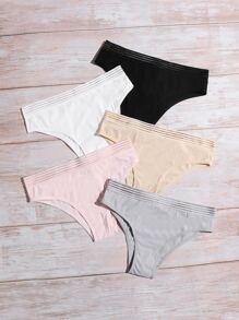 Bộ 5 quần lót bikini trơn nhiều màu co giãn thoải mái cho nữ với họa tiết lưới tương phản - Nhiều màu - Xem 3