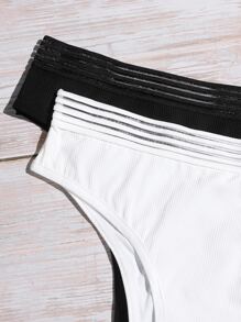 Bộ 5 quần lót bikini trơn nhiều màu co giãn thoải mái cho nữ với họa tiết lưới tương phản - Nhiều màu - Xem 4