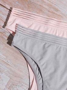 Bộ 5 quần lót bikini trơn nhiều màu co giãn thoải mái cho nữ với họa tiết lưới tương phản - Nhiều màu - Xem 5