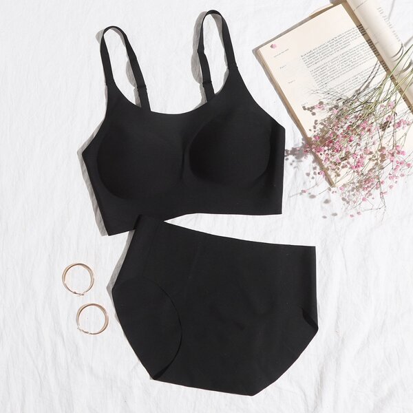 

Scoop Neck Lingerie Set, Black