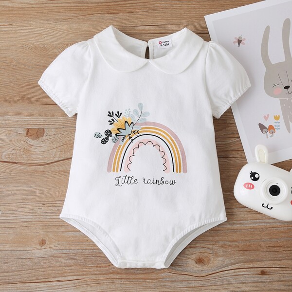 

Baby Girl Rainbow And Letter Graphic Bodysuit, White
