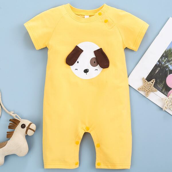 

Baby Unisex Cartoon Dog Print 3D Ear Romper, Yellow