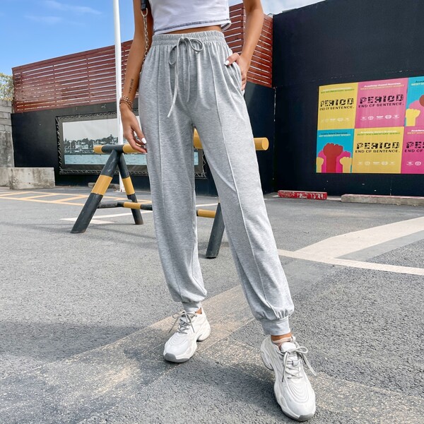 

Tie Front Slant Pockets Sweatpants, Grey
