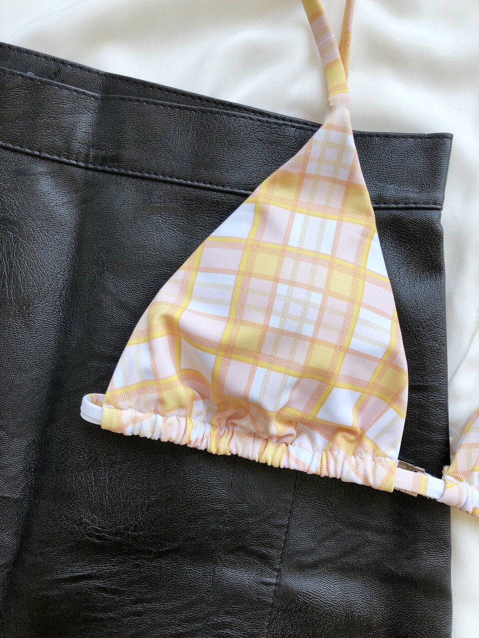 Plaid Triangle Bikini Top