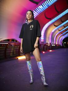 SHEIN Unity Wings & Letter Graphic Oversized Tee - Black - View 6