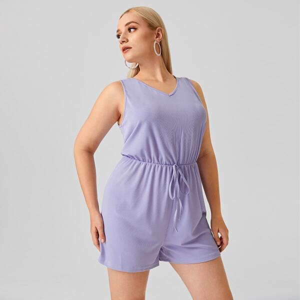 

Plus Tie Back Drawstring Waist Jumpsuit, Lilac purple