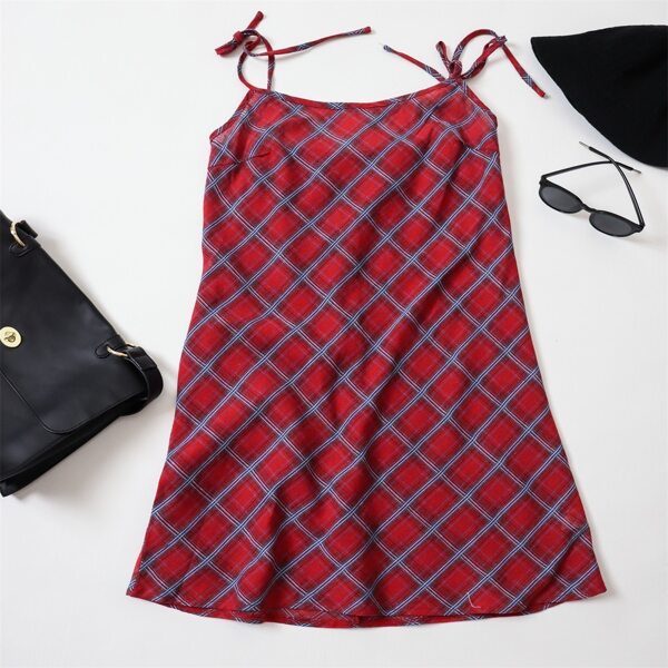 

Plaid Print Tie Shoulder Cami Dress, Burgundy