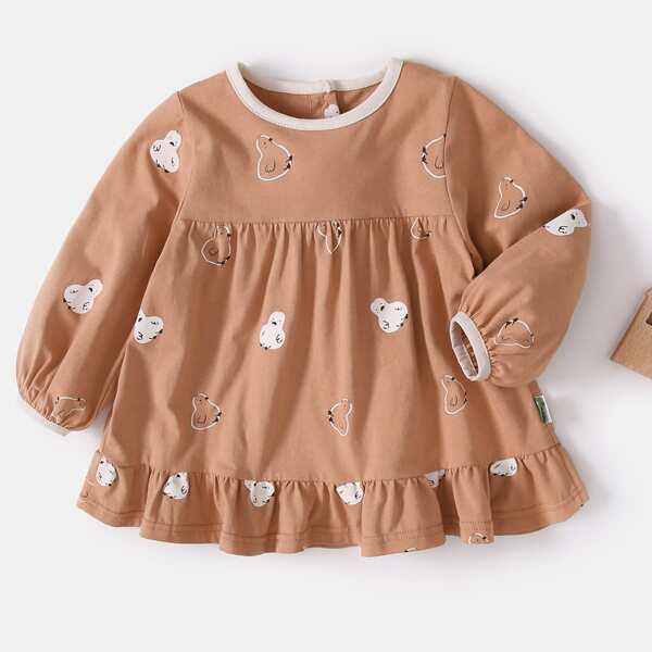 

Baby Girl Cartoon Graphic Babydoll Dress, Orange
