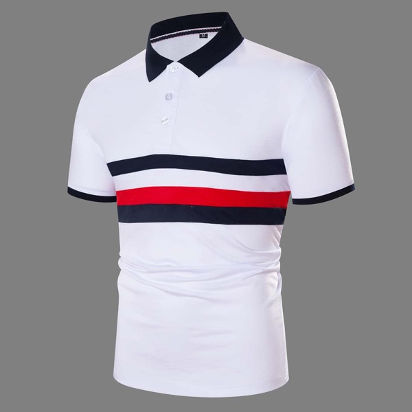 

Men Striped Print Polo Shirt, White