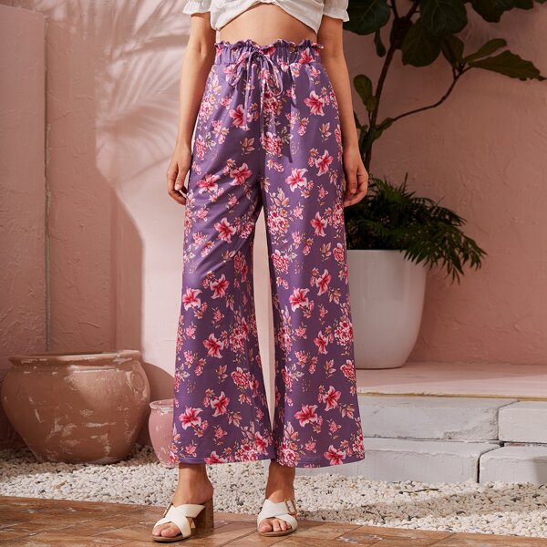 

Allover Floral Knot Wide Leg Pants, Multicolor