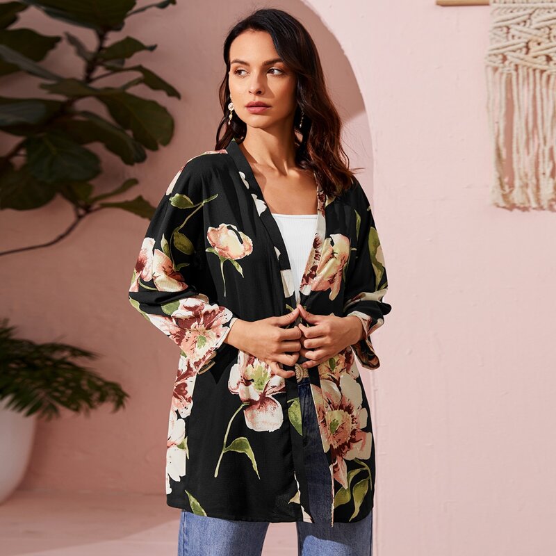 

Floral Open Front Kimono, Multicolor