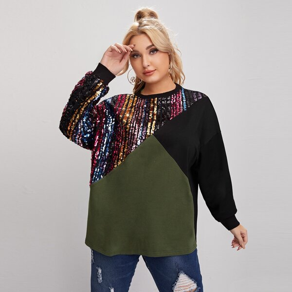 

Plus Sequin Panel Pullover, Multicolor