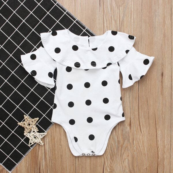 

Baby Girl Ruffle Trim Polka Dot Bodysuit, White