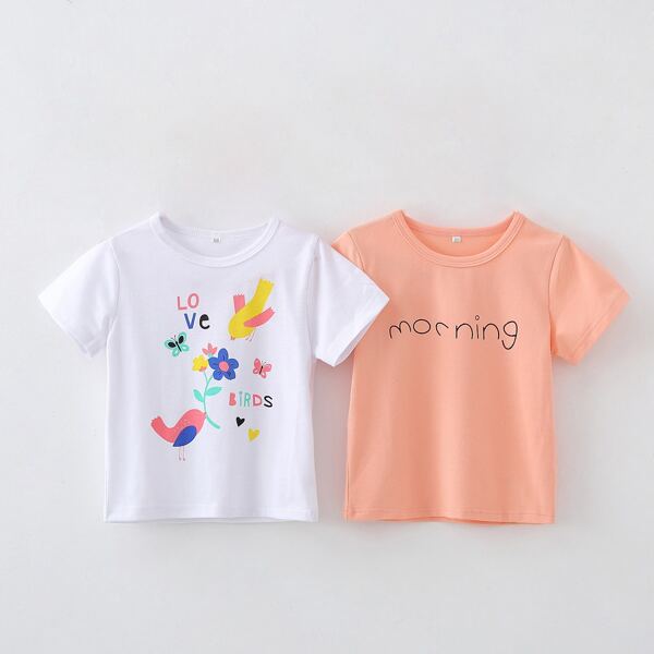 

Toddler Girls 2pcs Letter & Floral Print Tee, Multicolor