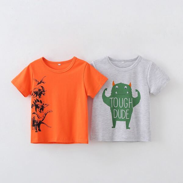 

Toddler Boys 2pcs Cartoon & Letter Graphic Tee, Multicolor