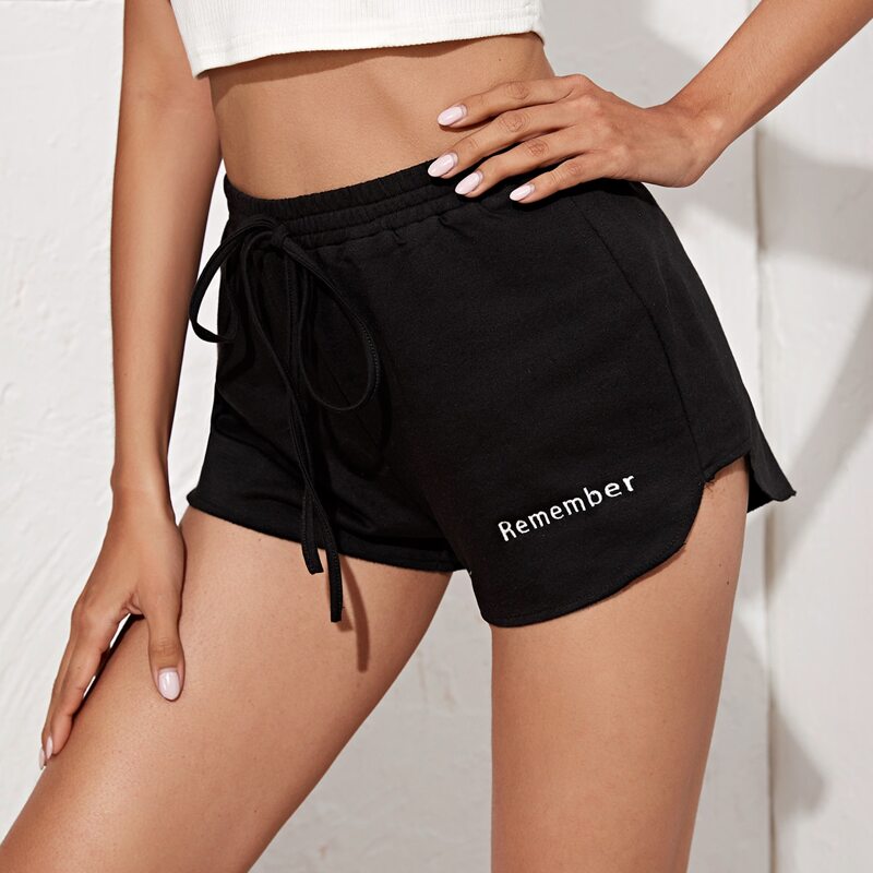 

Letter Embroidered Track Shorts, Black