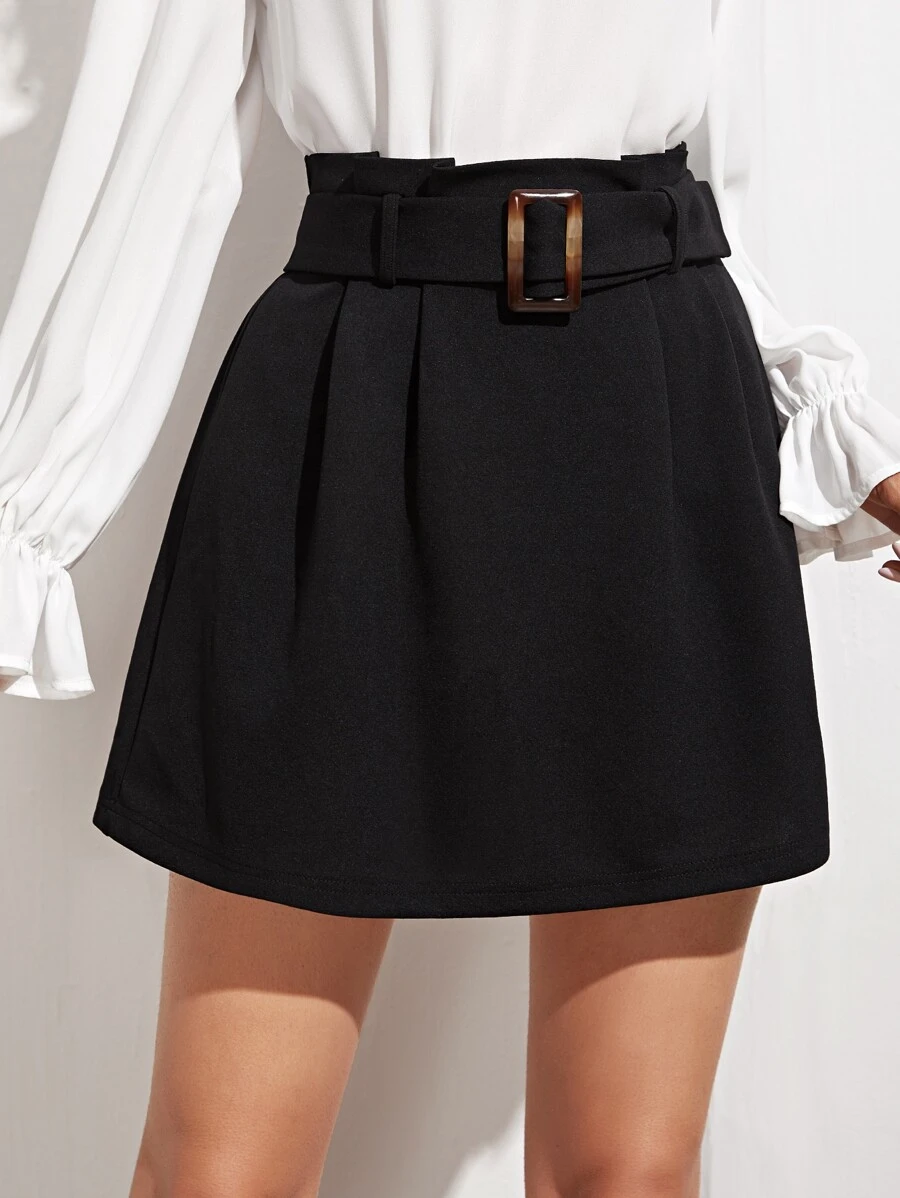 SHEIN Frenchy Váy Thắt lưng màu trơn Giải trí - màu đen - Xem 1