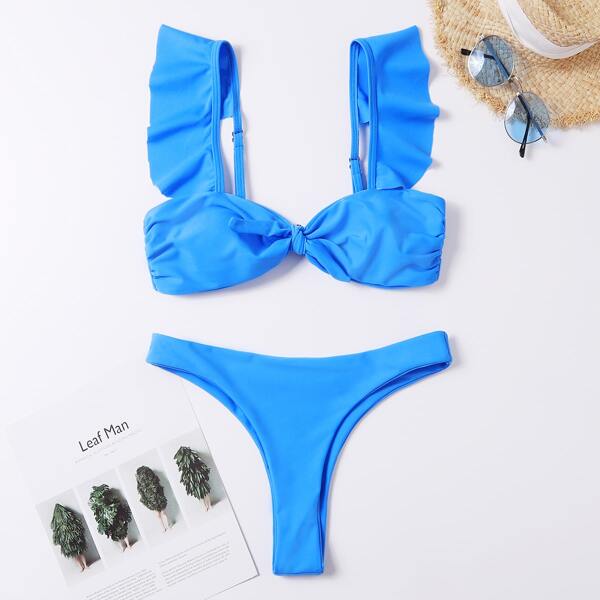 

Ruffle Knot Front Bikini Swimsuit, Royal blue