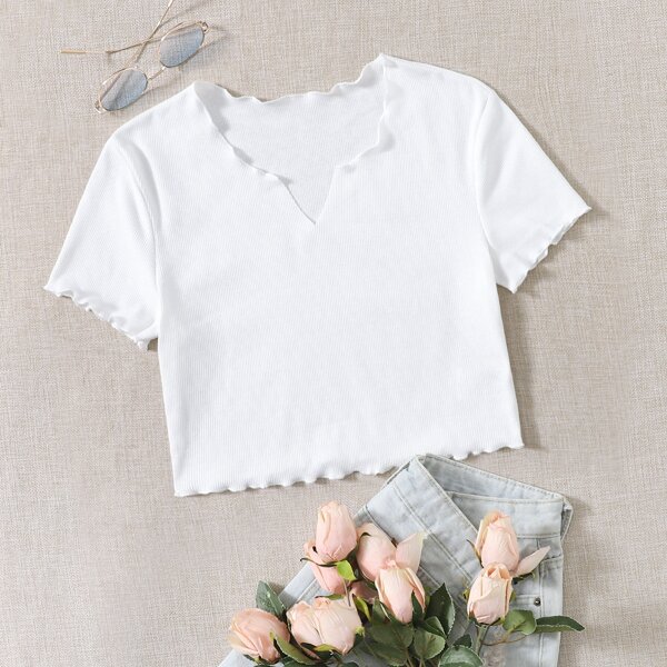 

Notch Neck Lettuce Edge Tee, White