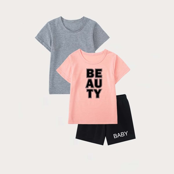 

Toddler Girls 3 Pack Letter Graphic Tee With Shorts, Multicolor