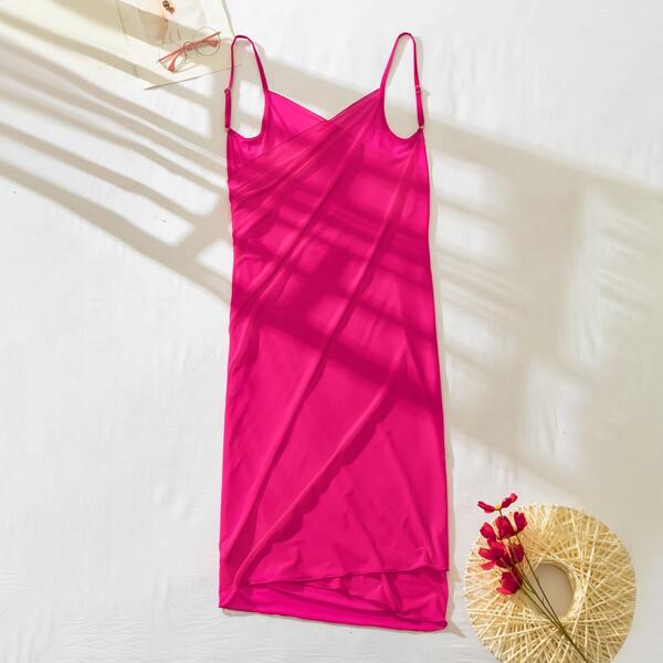 

Mesh Wrap Longline Cover Up, Hot pink