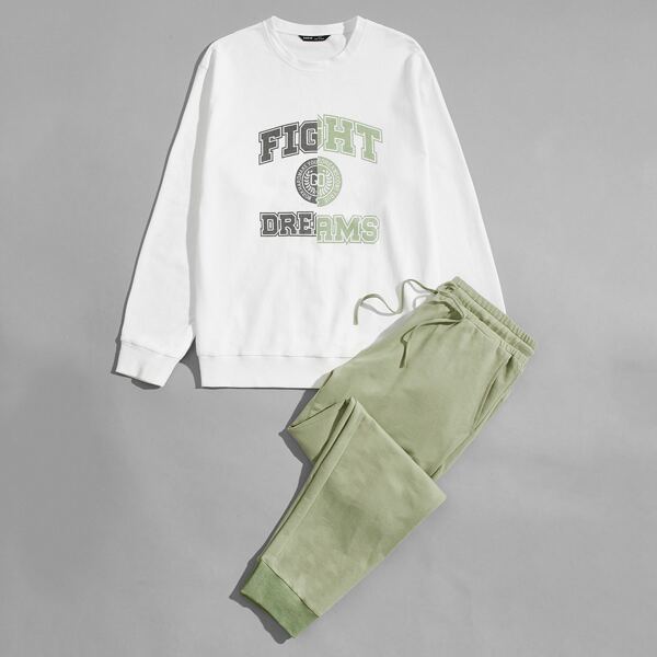 

Men Letter Graphic Tee and Joggers Set, Multicolor