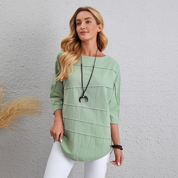 

Solid Batwing Sleeve Blouse, Mint green