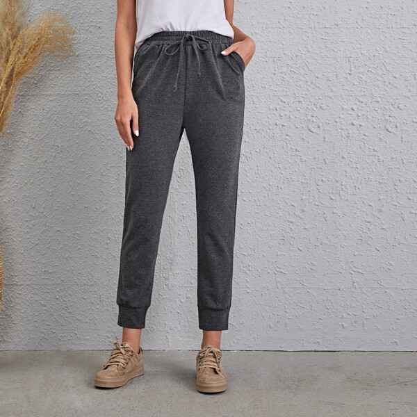 

Solid Drawstring Waist Sweatpants, Dark grey