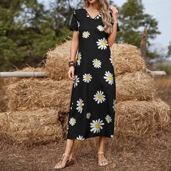 

Floral Print Tunic Dress, Black