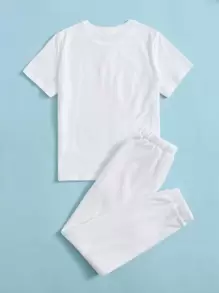 SHEIN 男孩中文和龍圖案T恤和慢跑褲套裝 - 白色 - 查看 2