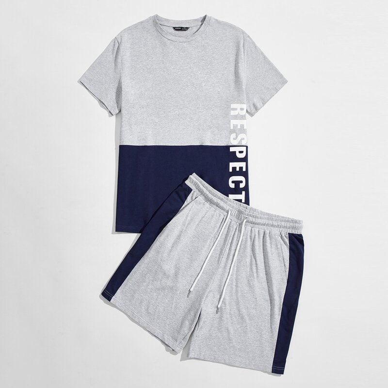 

Guys Letter Graphic Colorblock Tee and Track Shorts Set, Multicolor