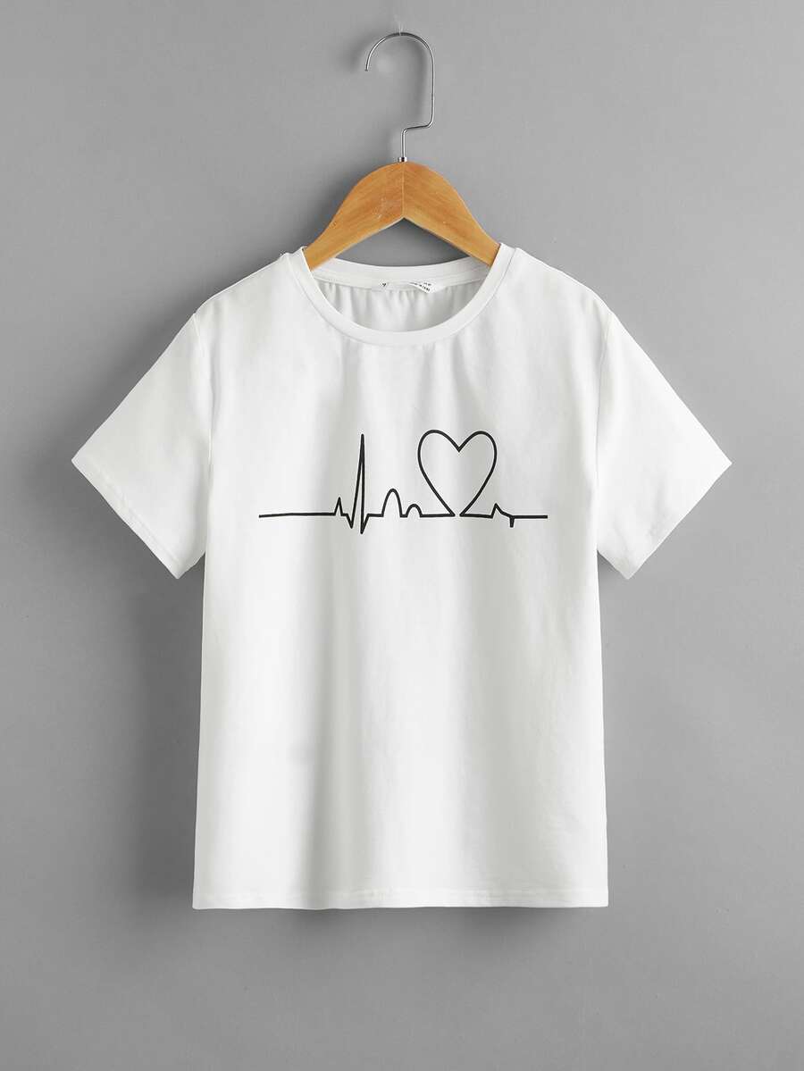 SHEIN Camiseta con estampado de dibujo - Blanco - Ver 1