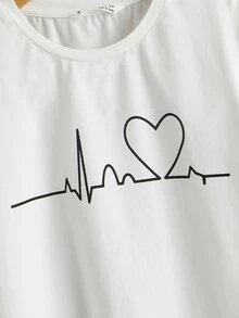 SHEIN Camiseta con estampado de dibujo - Blanco - Ver 3